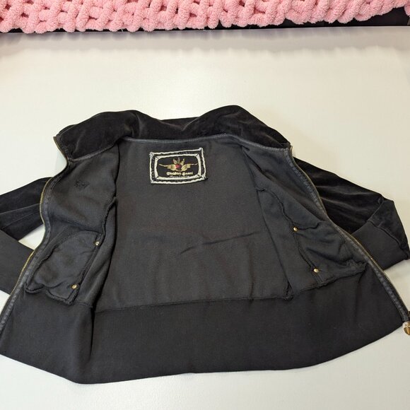 Twisted Heart Black Velour Zippered Jacket Size *Small - Picture 7 of 15